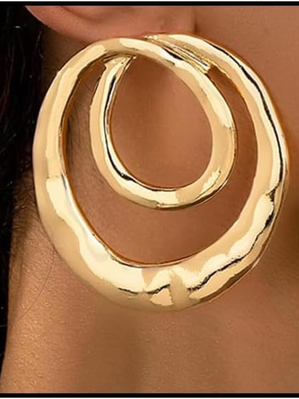 Chunky Gold Large Statement Earrings for Women Vintage Simple Big Circle Drop Ha